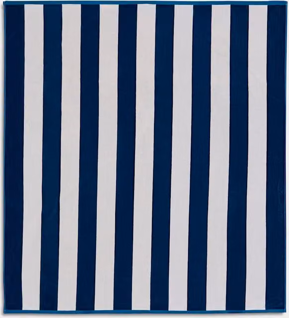 M&S Extra Large Striped Pure Cotton Beach Towel in Navy Blue