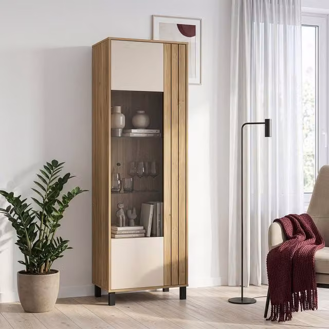 Furniture To Go Grafton Glass Door Display Cabinet in Cream and Oak