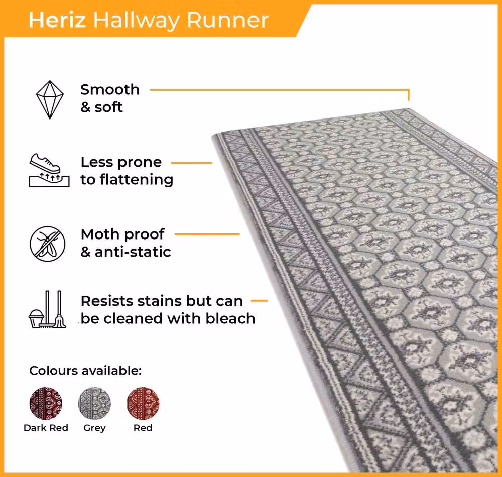 runrug Heriz Hallway Carpet Runner Rug in Dark Red, W: 60 cm, L: 240 cm – 3