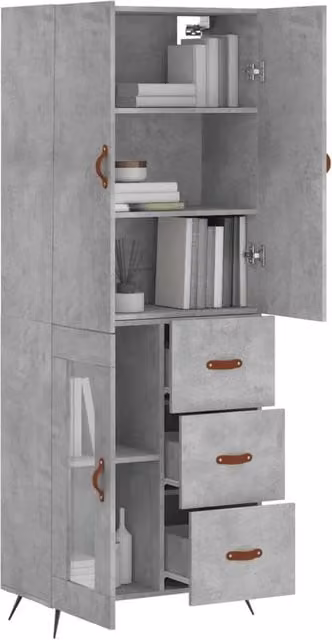 Berkfield Home Industrial Highboard in Concrete Grey, W/D/H: 69.5 x 34 x 180 cm – 1