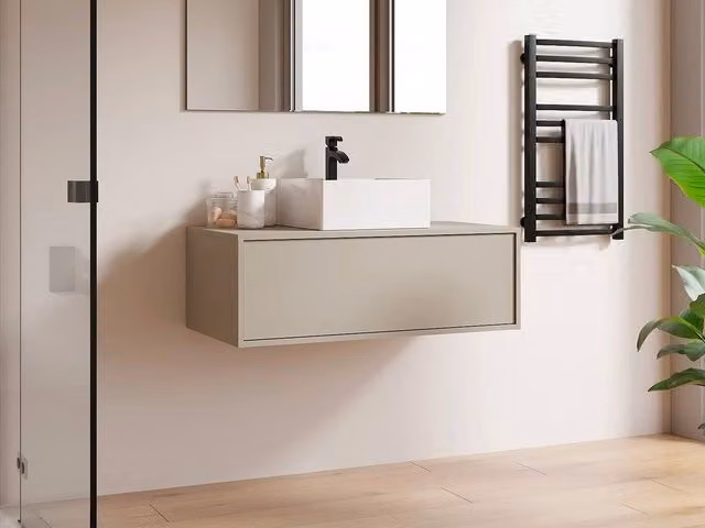 Vente-unique TEANA II Suspended Vanity Unit in Beige, W/D/H: 94 x 47 x 32 cm – 1