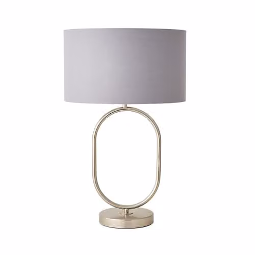 ValueLights Antonia Oval Table Lamp with Grey Fabric Shade and Chrome Base, Includes LED Bulb