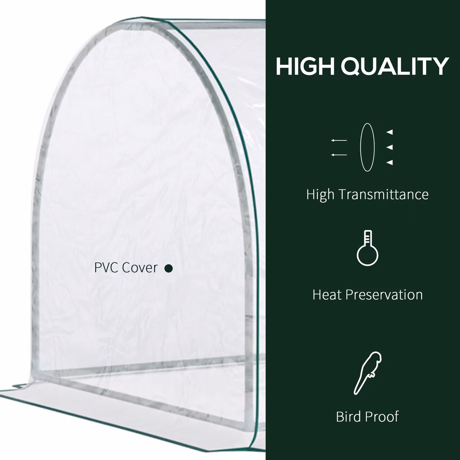 Outsunny Transparent Tunnel Greenhouse with Steel Frame and PVC Cover, W: 250 cm, D: 100 cm, H: 80 cm – 3