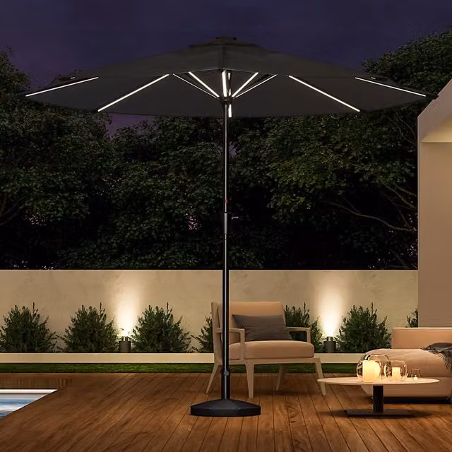Livingandhome Garden Parasol with LED Strips in Anthracite Grey