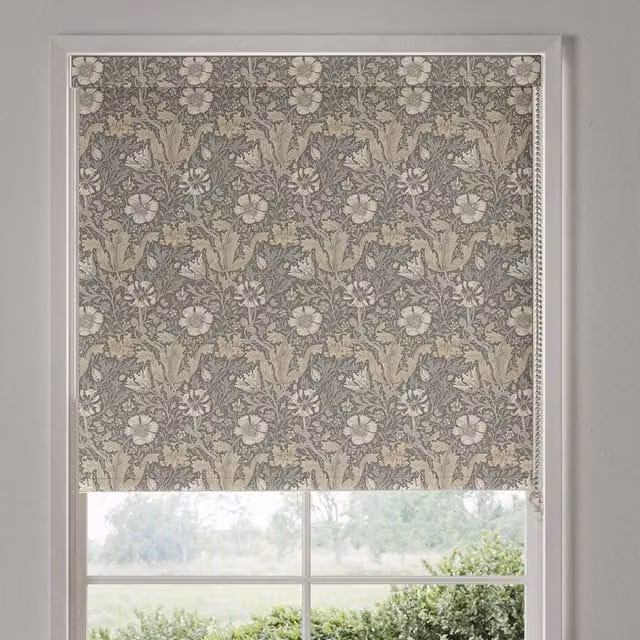 William Morris Compton Translucent Made To Measure Roller Blind in Cobble Grey and Multicolour Floral Pattern