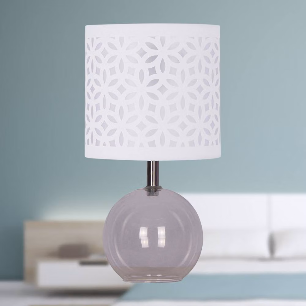First Choice Lighting Buck Set of 2 Clear Glass Table Lamps with White Cut Out Fabric Shades – 2