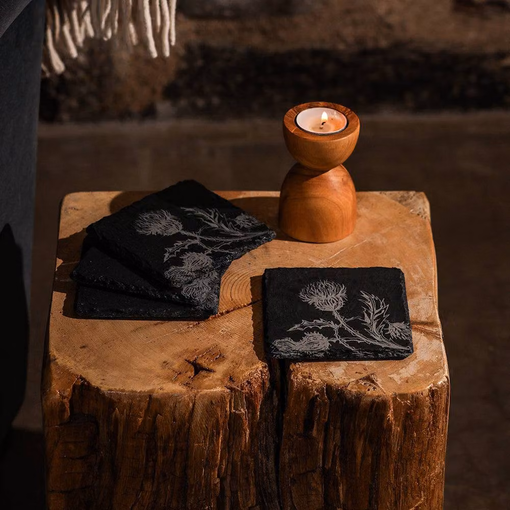Selbrae House Thistle Trio Square Slate Coasters, Set of 4, Black – 2