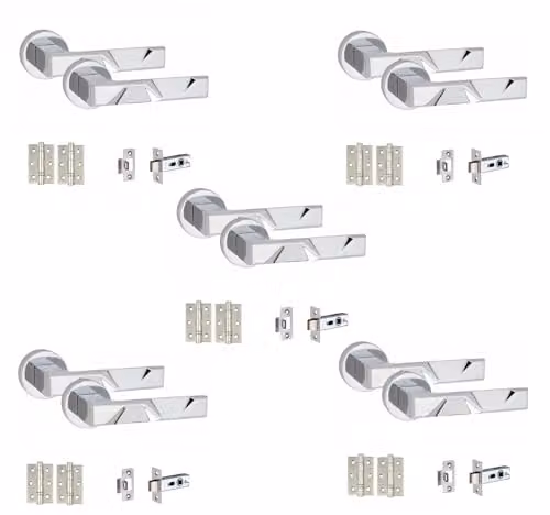 Golden Grace Nova Door Handles with 2.5 inch Latch, Polished Chrome, 5 Sets