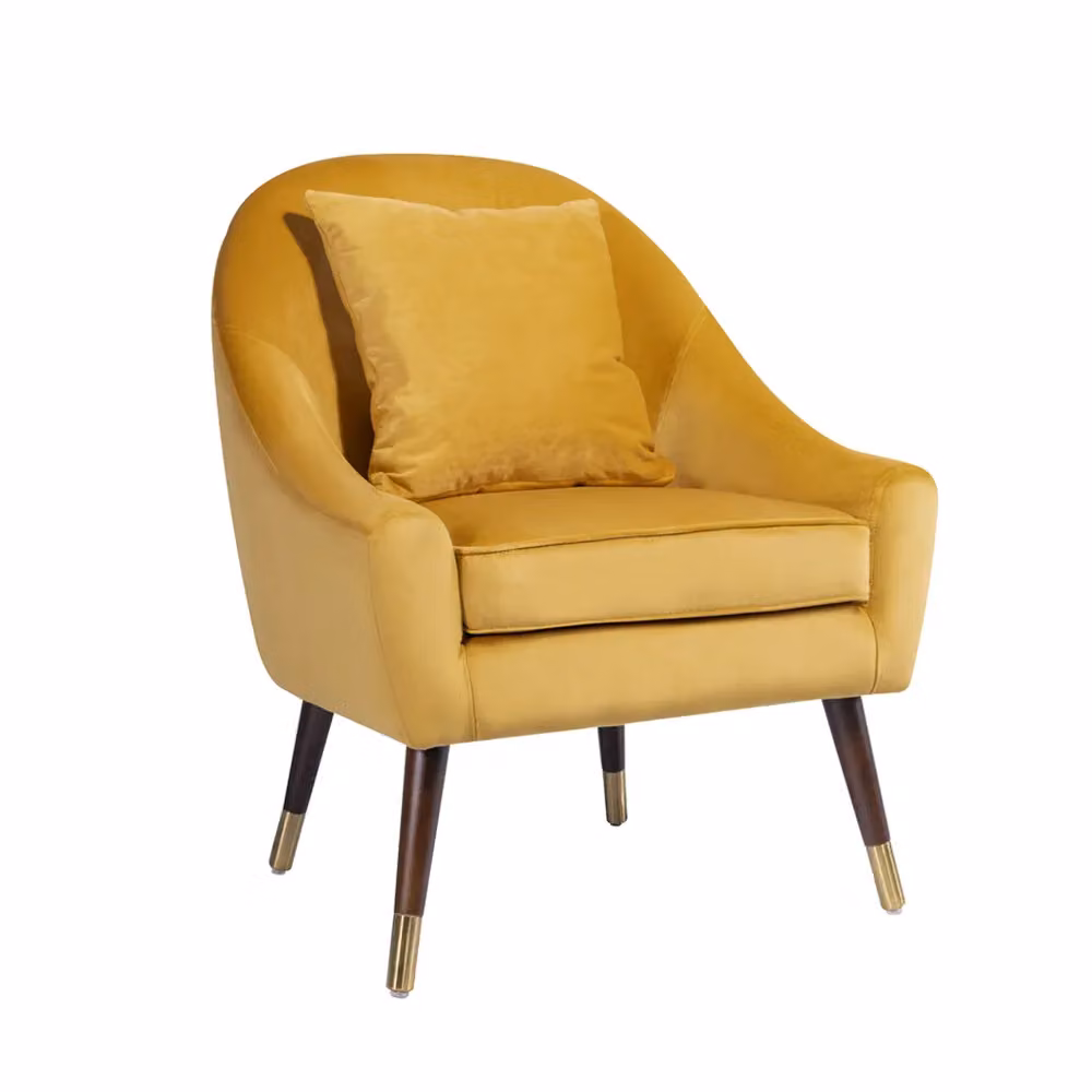 Artemis Home Octavia Yellow Velvet Tub Accent Chair with Armrests and Solid Wood Frame – 2