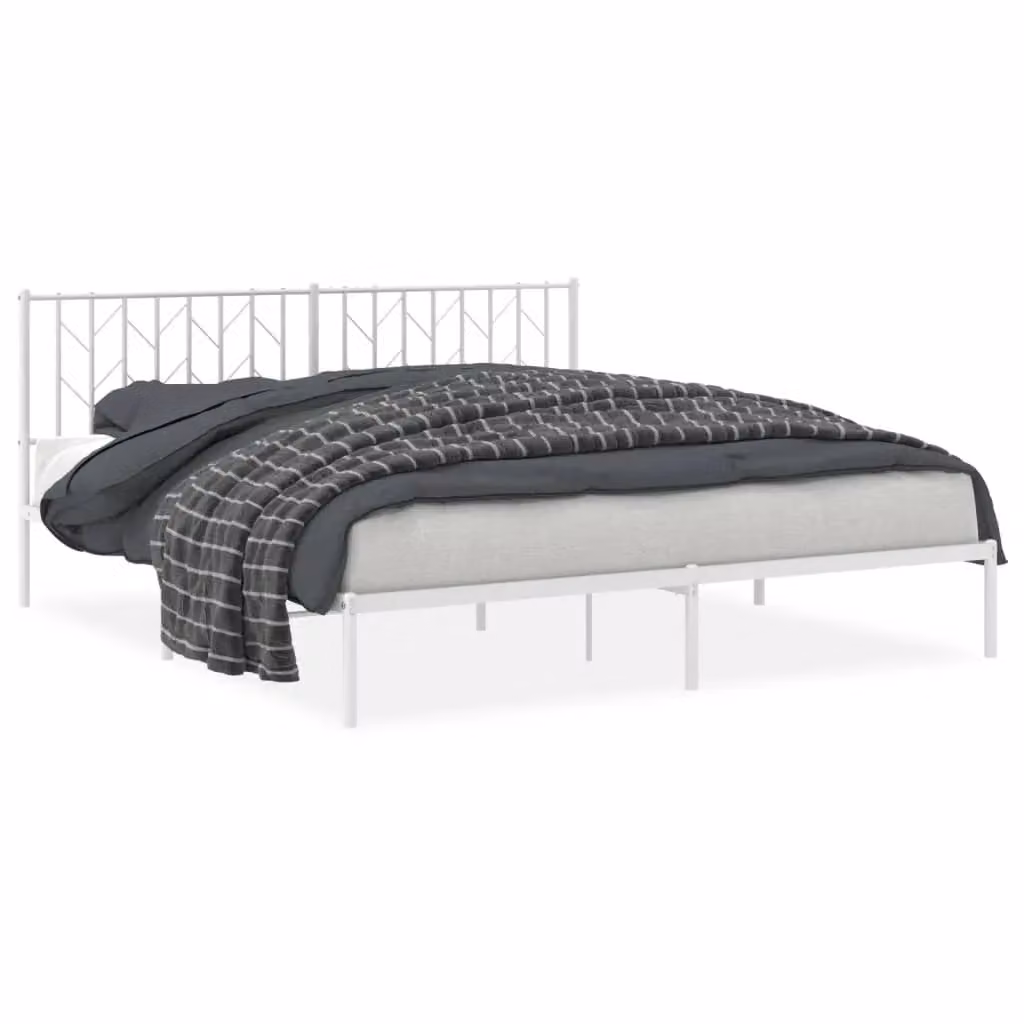 Berkfield Home Metal Bed Frame with Headboard in White, W/D/H: 183 x 213 cm – 2