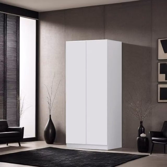 FWStyle Matt White 2 Door Wardrobe with Soft Close Hinges, H 180 x W 80 x D 50 cm