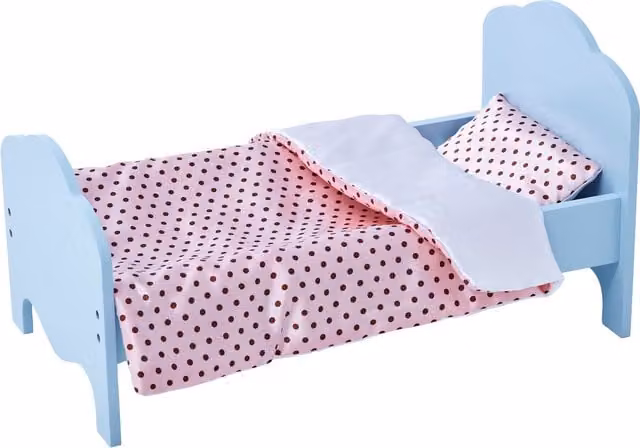 Teamson Olivia's Little World Reversible 18 inch Doll Bedding Set with Duvet Cover and Pillowcase in Blue and Pink Polka Dots
