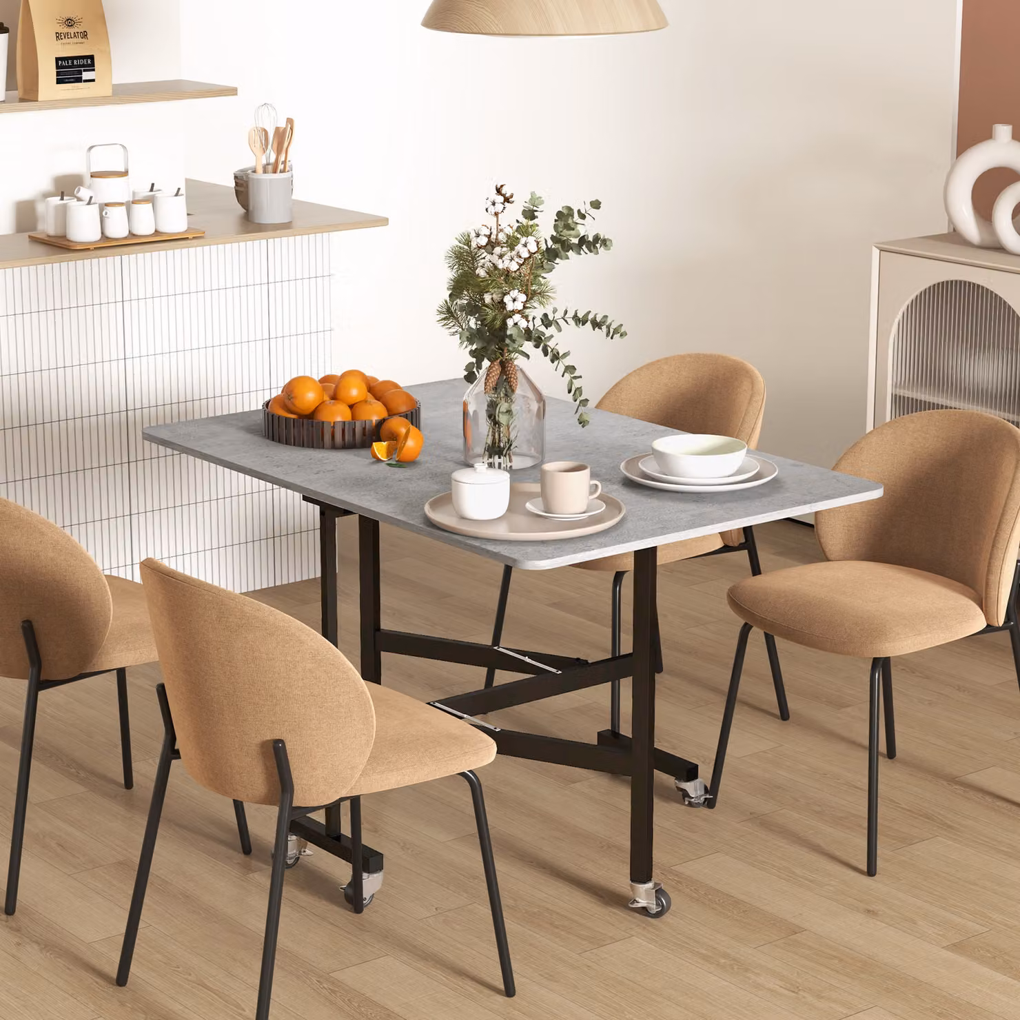 HOMCOM Grey Drop Leaf Dining Table with Folding Top and Metal Frame – 2