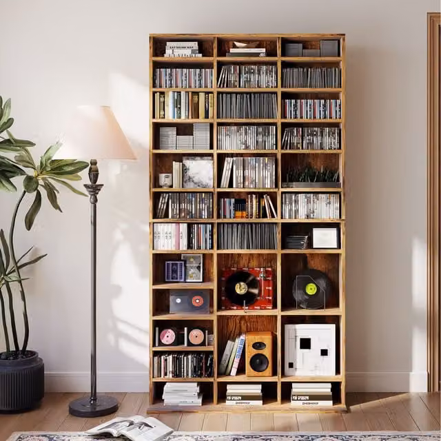 HOMCOM Modern Freestanding CD DVD Media Storage Shelves with Adjustable Shelves in Brown