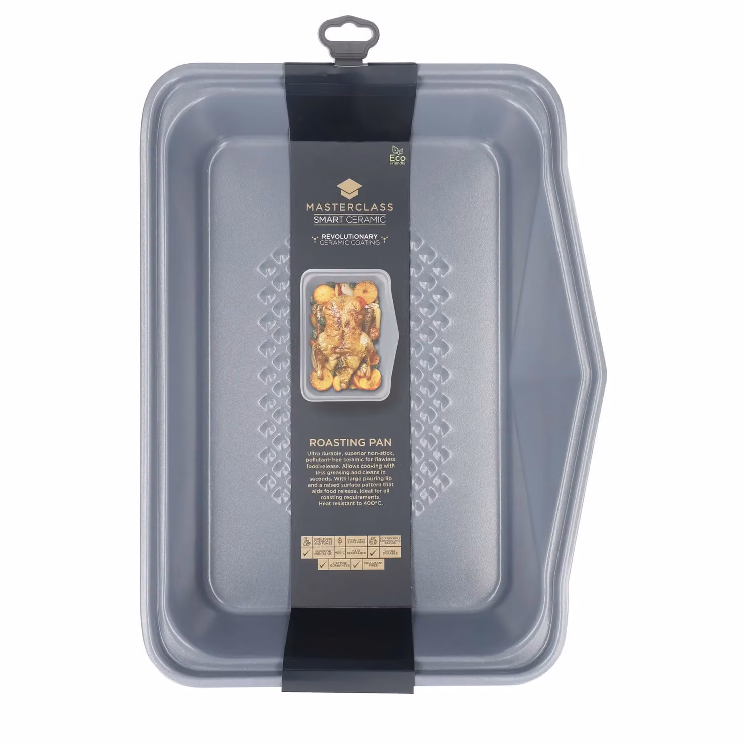 MasterClass Smart Ceramic Non-Stick Large Rectangular Roasting Pan, Grey, W: 42.5 cm, D: 31.5 cm, H: 9.5 cm – 3