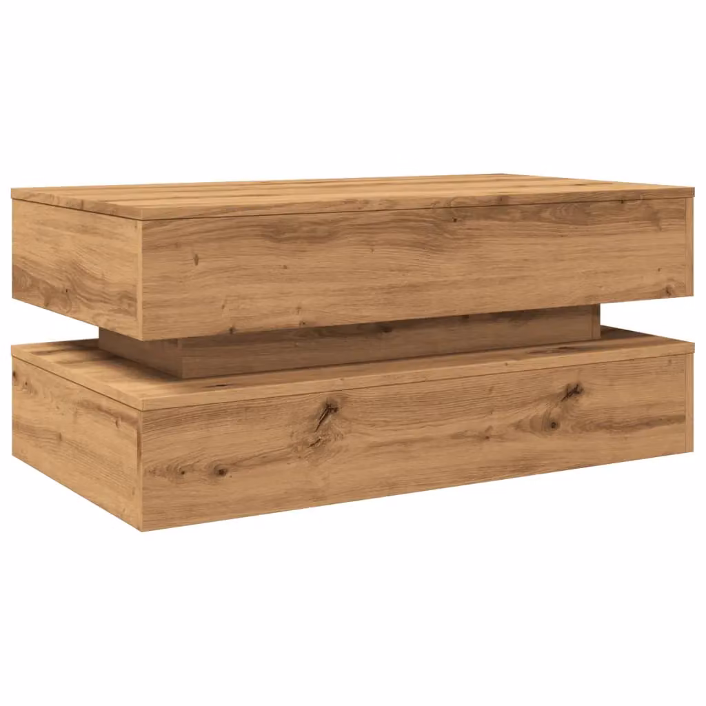 Berkfield Home Artisan Oak Coffee Table with LED Lights in Brown, W/D/H: 90 x 50 x 40 cm – 3