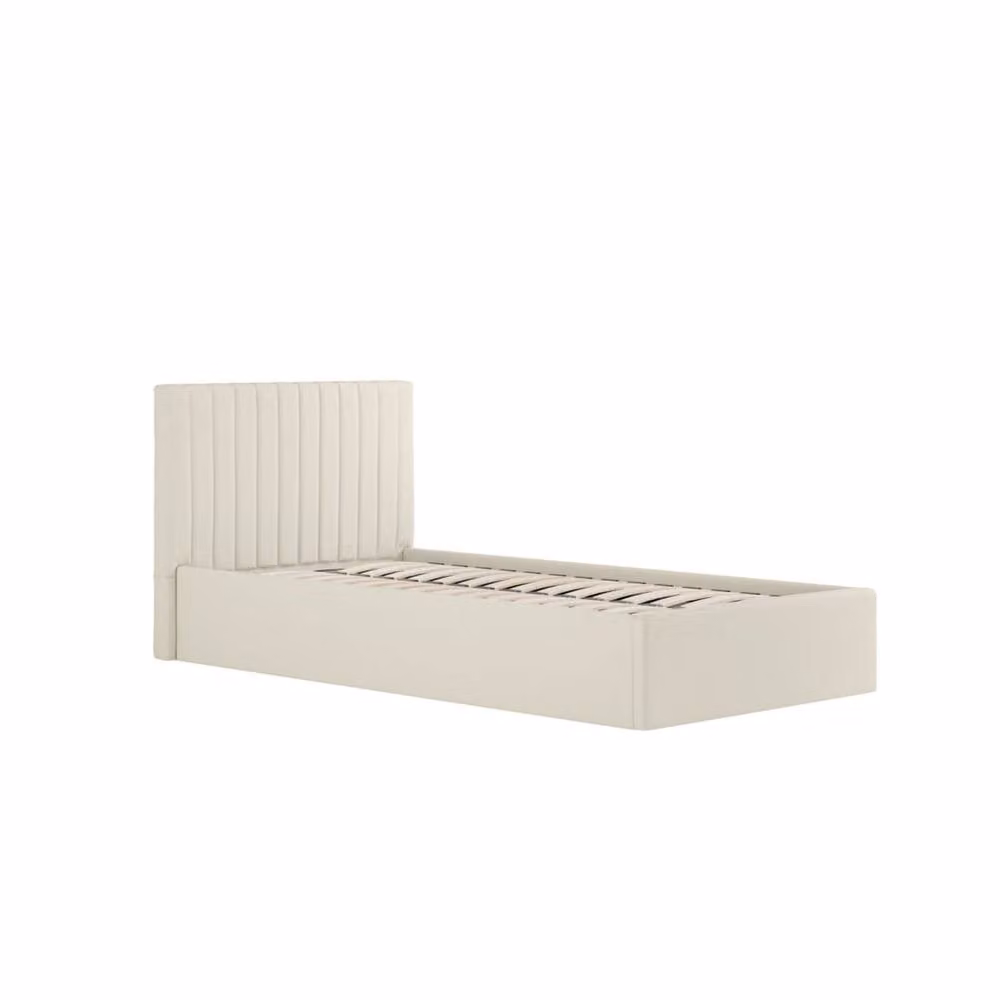 Wyld Haus Dublin Single Ottoman Bed with Tall Ribbed Headboard in Beige, W/D/H: 90 x 190 x 124 cm – 2