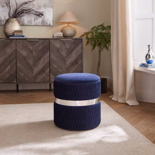 GFW Eden Velvet Storage Stool in Midnight Blue