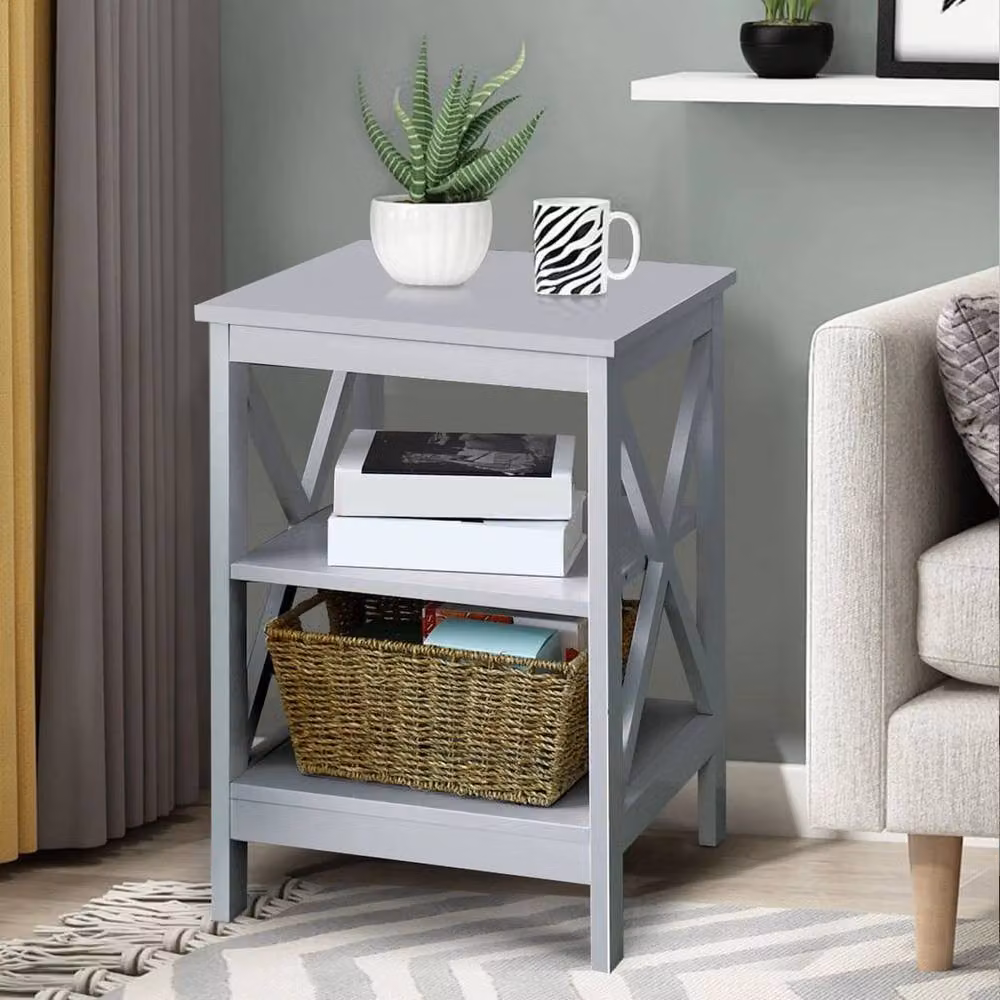 KORVIXA Modern 3-Tier Grey Side Table and Nightstand for Living Room or Bedroom – 3
