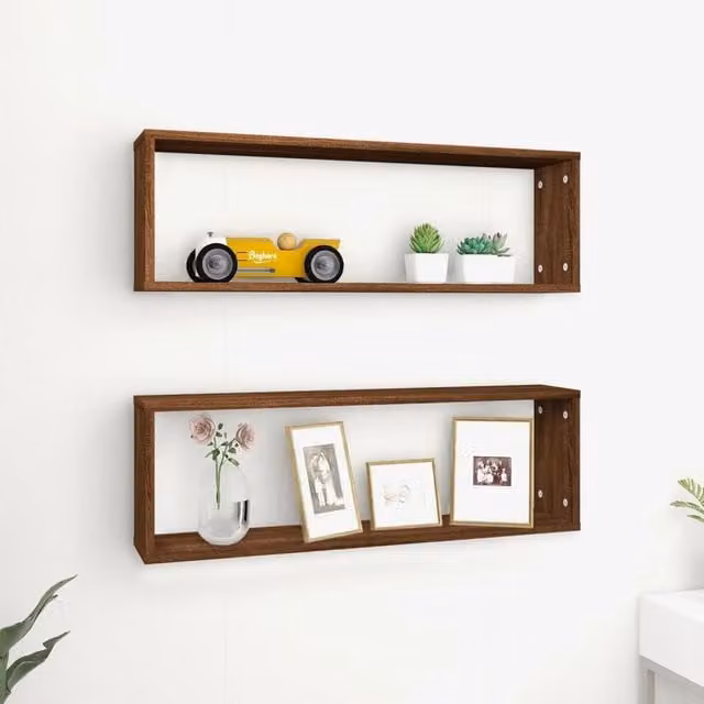 Berkfield Home Wall Mounted Cube Shelves, 2 Pack, Brown Oak, W: 80 cm, D: 26.5 cm, H: 15 cm – 1