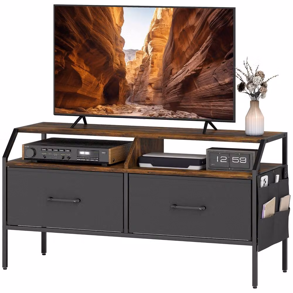 STILVORA TV Stand with Drawers and Side Pockets in Rustic Brown – 4