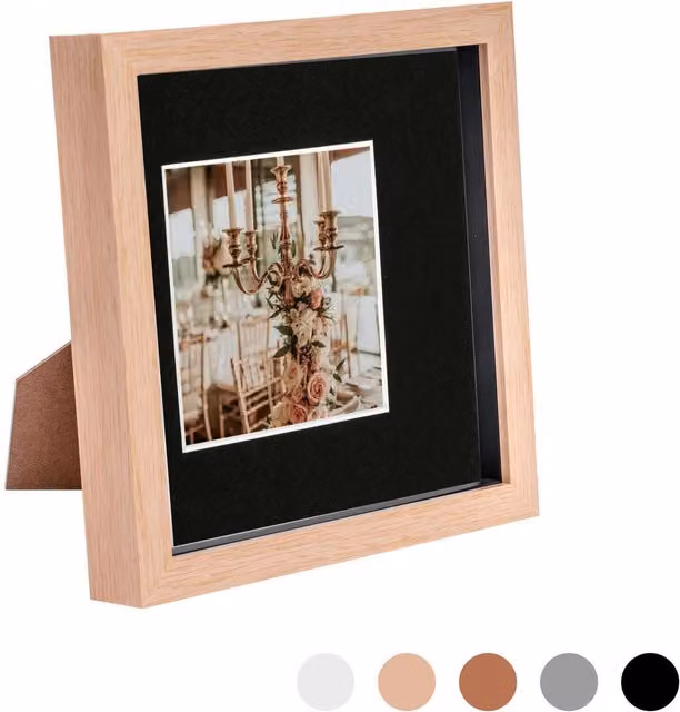 Nicola Spring Black Square 3D Box Photo Frame with Glass and Wood Finish, W/H: 20.32 x 20.32 cm