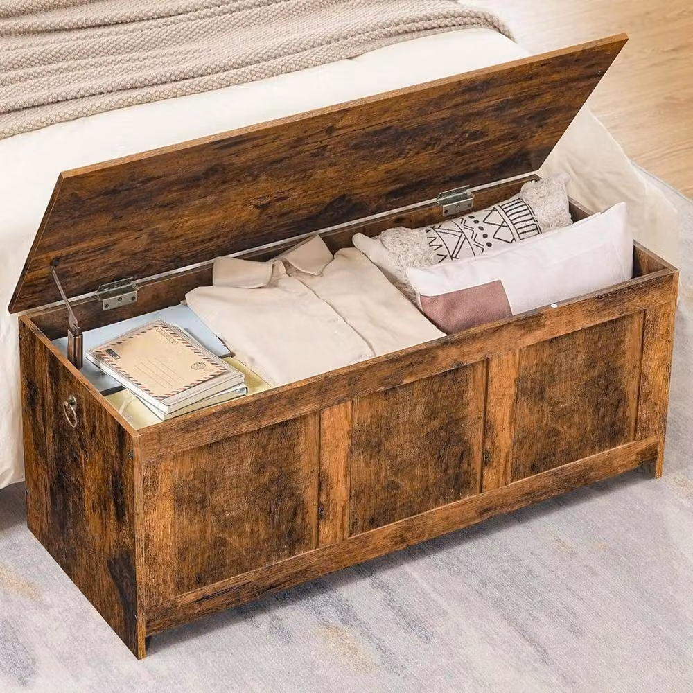 SPETLEK Brown Rustic Wood Toy Storage Chest for Children with Soft Close Lid, W/D/H: 41 x 40 x 40 cm – 4