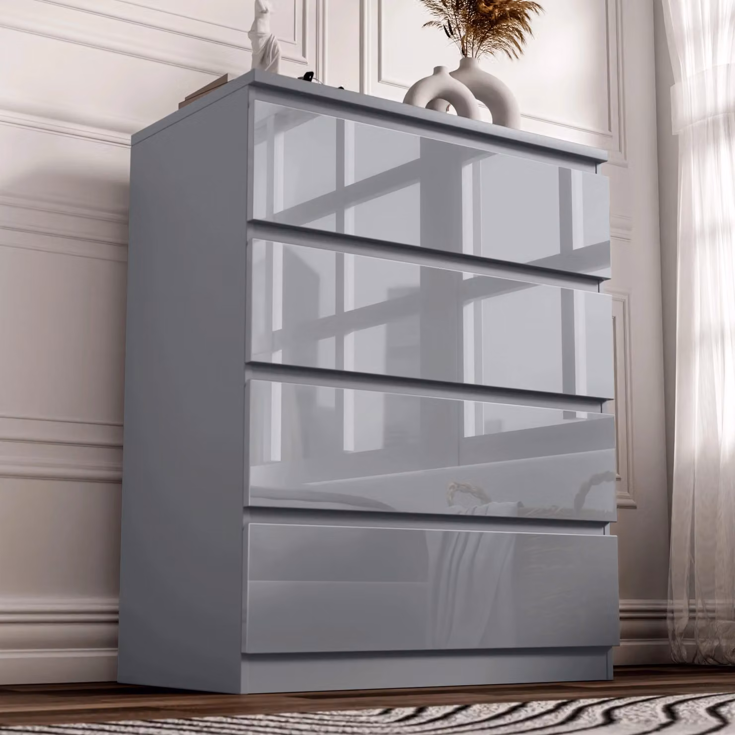 DHS High Gloss 4 Drawer Chest of Drawers in Grey