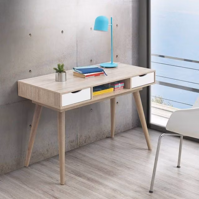 Timber Art Design Scandinavian 2 Drawer Computer Desk in Light Oak, W/D/H: 110 x 50 x 78 cm – 1