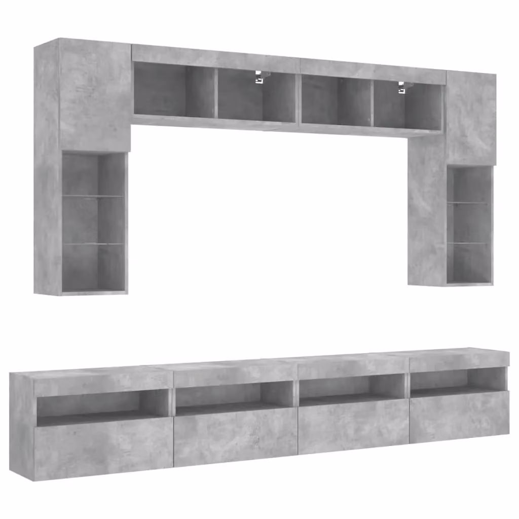 Berkfield Home 8 Piece Modern TV Wall Cabinet and Lowboard Set with Integrated LED Lighting in Matt Concrete Grey – 2