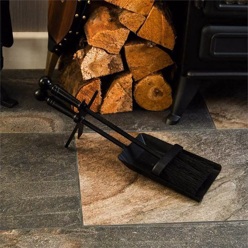 VOGREX Steel Hearth Fireplace Shovel and Brush Set in Black – 4
