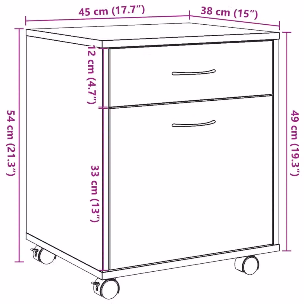 Berkfield Home Artisan Oak Rolling Cabinet in Brown, W/D/H: 45 x 38 x 54 cm – 5
