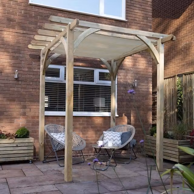 Forest Garden Ultima Pergola with Canopy Kit in Beige and White, 2.5m