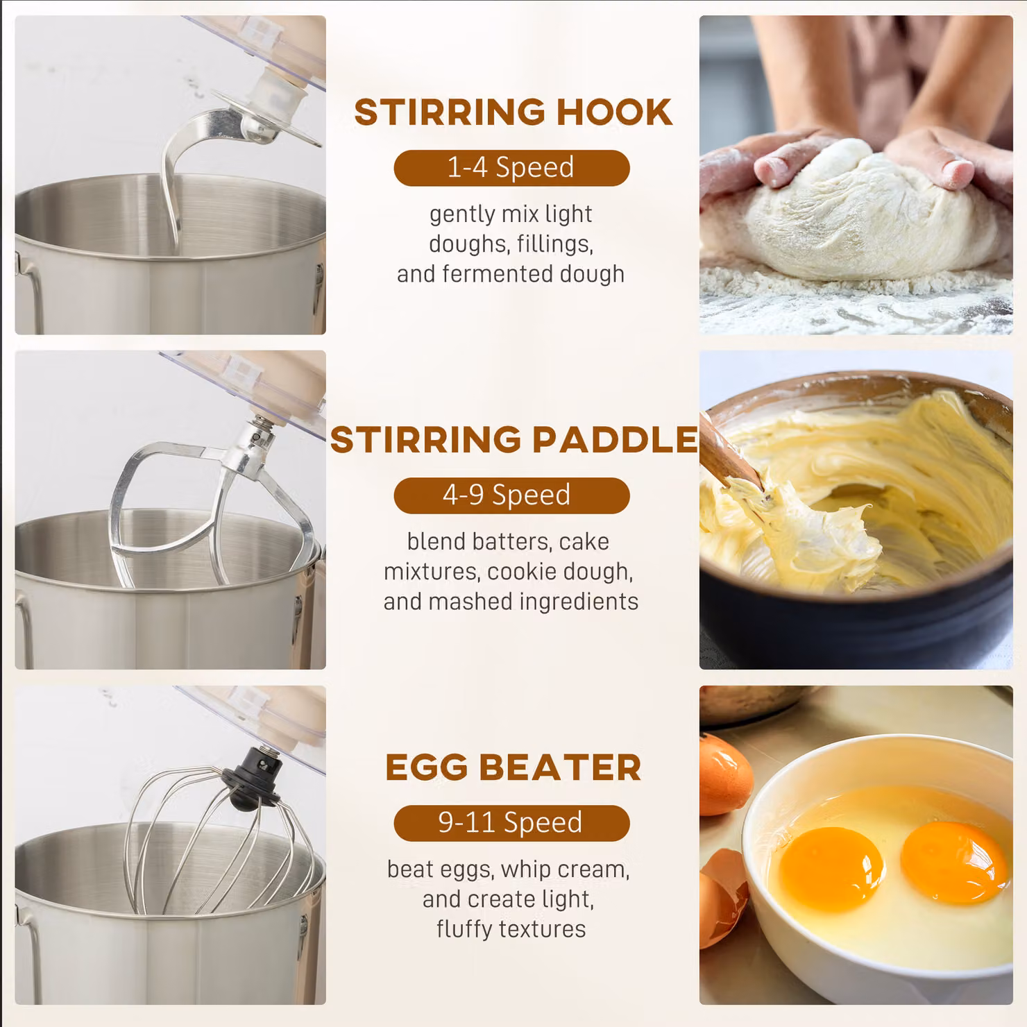 HOMCOM 1400W Tilt-Head Stand Mixer with 6L Capacity, 11 Speeds, Pulse and Fermentation Functions, LED Display, Beige – 4
