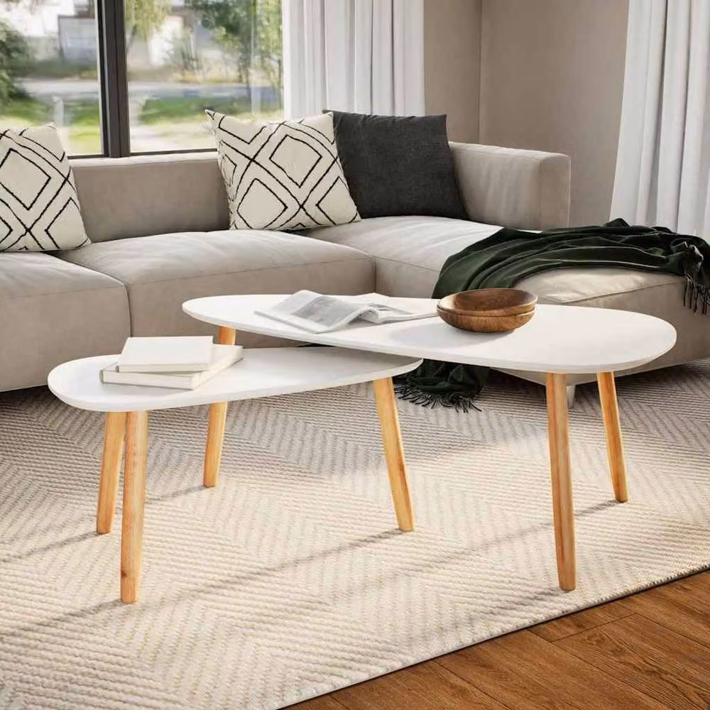 Berkfield Home 2-Piece White Scandinavian Nesting Coffee Table Set with Oval Pine Wood Tops – 2