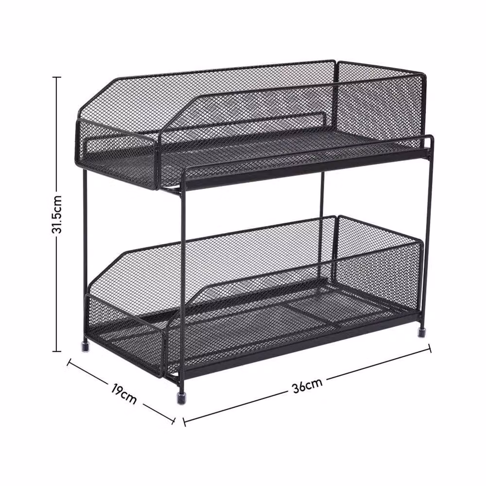 VOGREX Pull Out Under Sink Storage Organiser Rack with Baskets, Black – 5