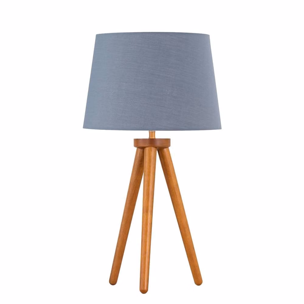 First Choice Lighting Set of 2 Brown Wood Table Lamps with Grey Fabric Cylinder Shades – 2