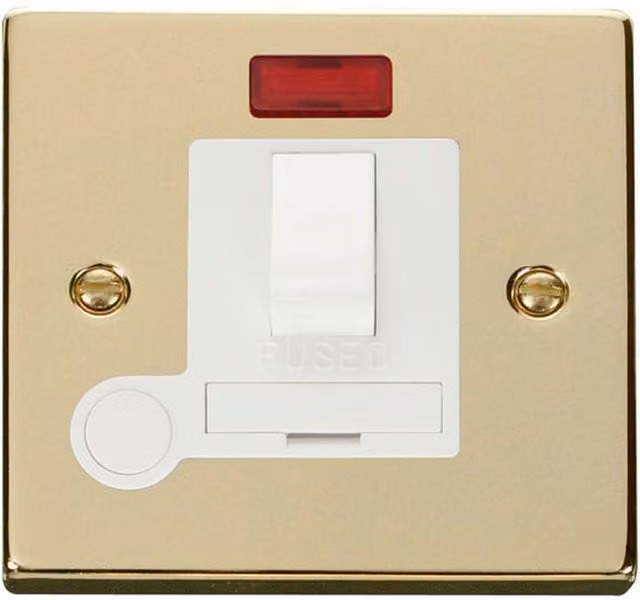 SE HOME Polished Brass and White Combination Surface Plate 13A Fused Connection Unit with Neon and Flex