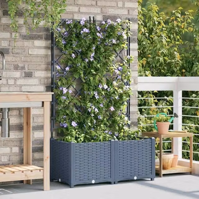Berkfield Home Green Garden Planter with Trellis, 2 Pieces, Light Grey, W: 80 cm, D: 40 cm, H: 143 cm