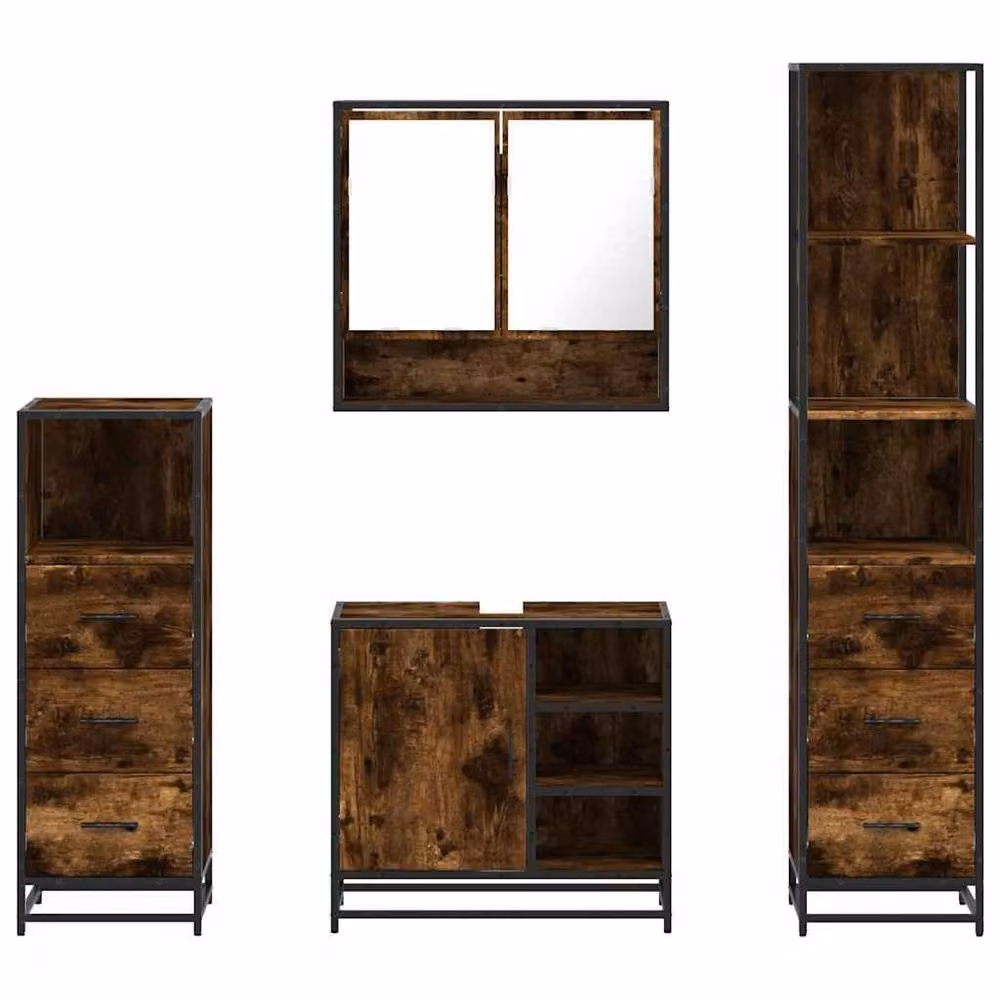 Berkfield Home 4-Piece Industrial Bathroom Furniture Set in Smoked Oak – 5