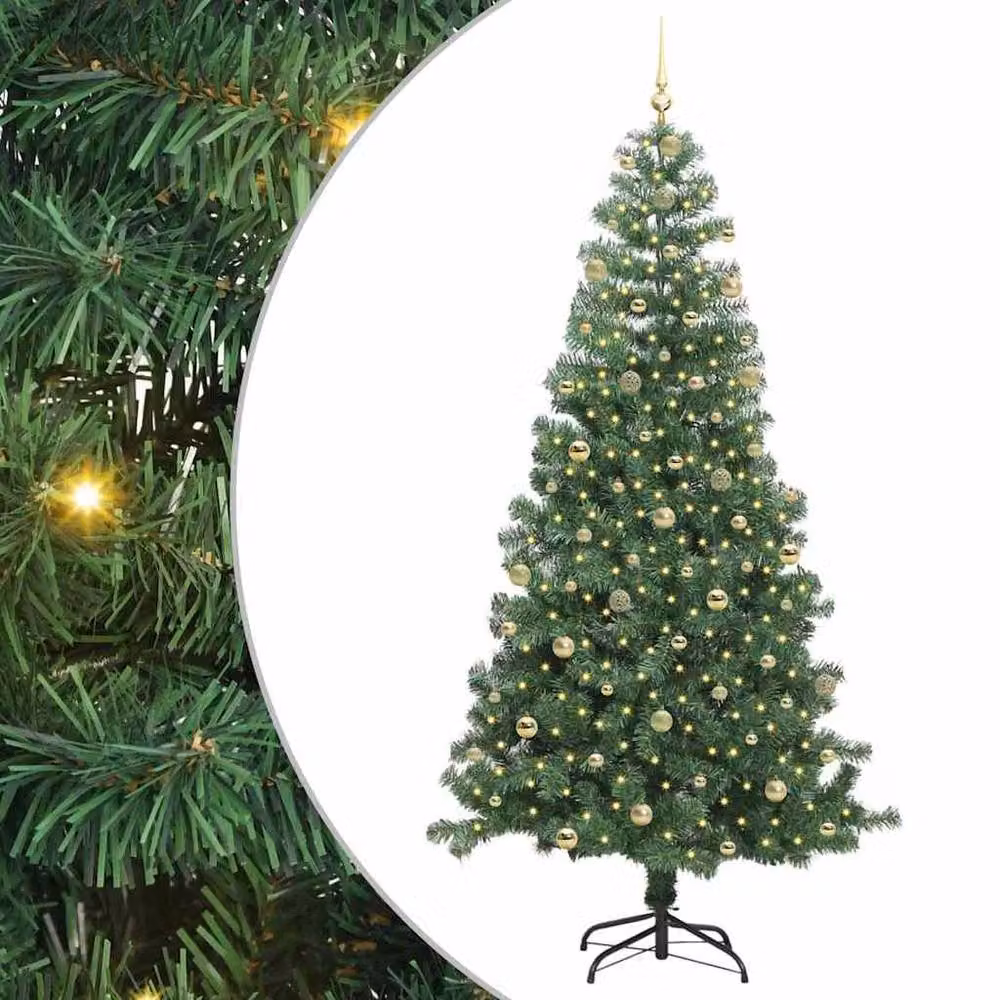 Berkfield Home Green PVC Christmas Tree with 300 LEDs and Stand, Height: 240 cm – 2