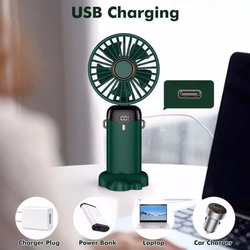 Dyzi 2-in-1 Portable Mini Handheld Desk Fan, USB-C Rechargeable, Bottle Green – 4