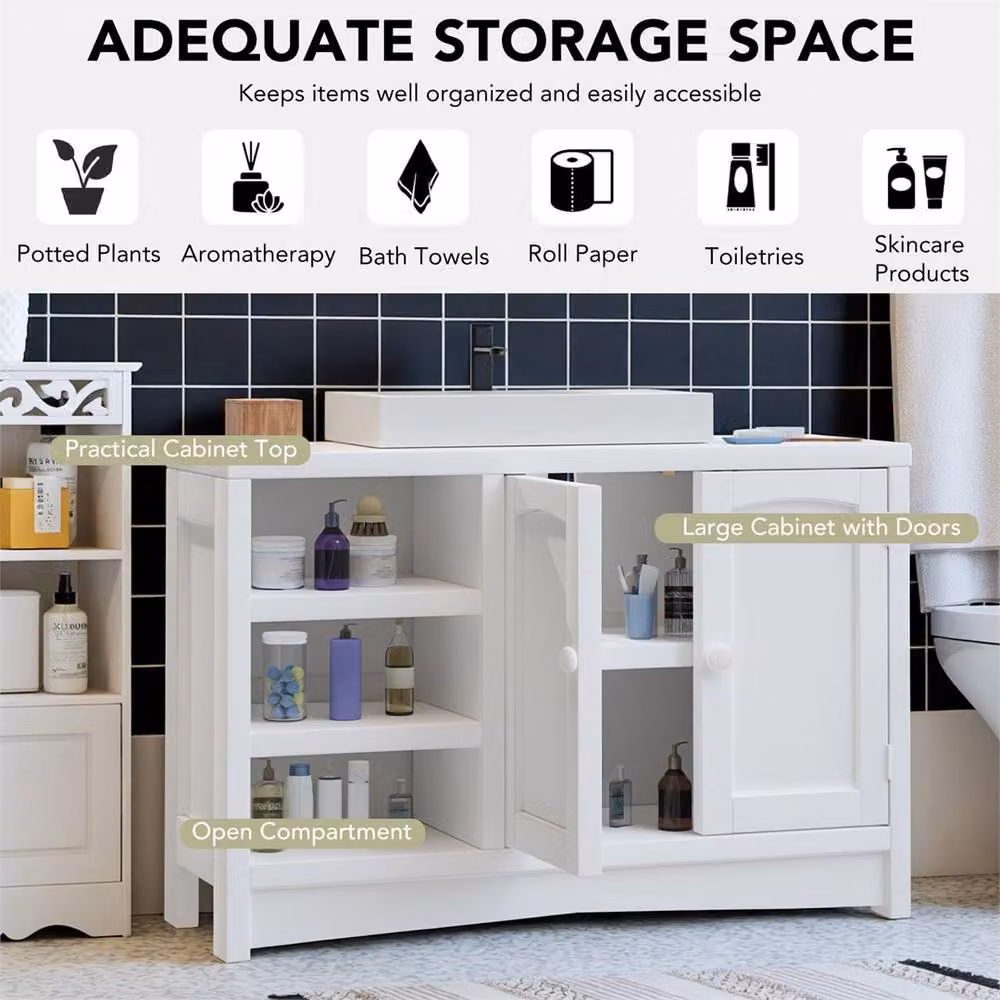 Nordara White 2-Door Bathroom Under Sink Vanity Unit with Internal Shelves W/D/H: 90 x 60 x 30 cm – 4