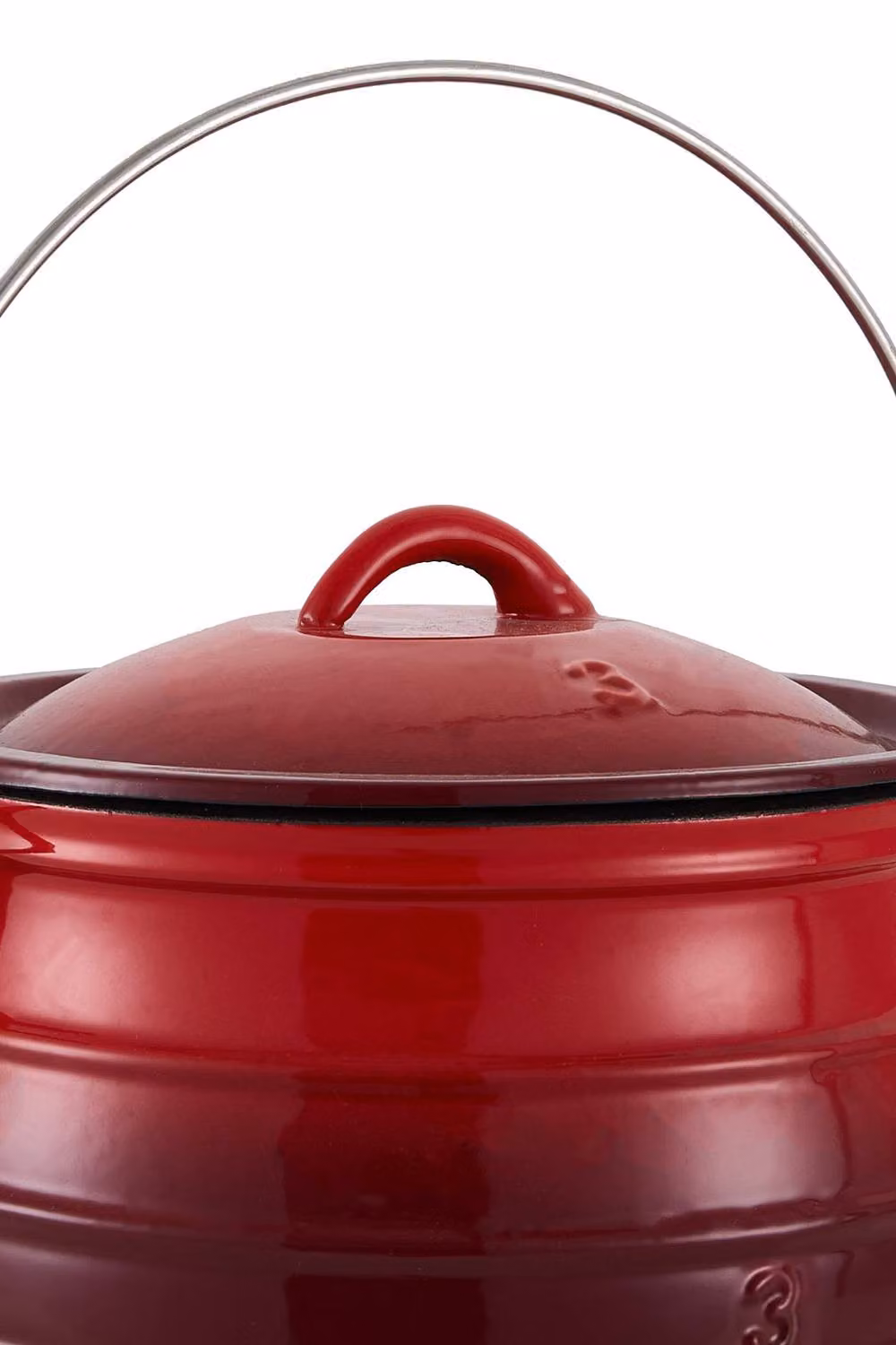 Garden Sanctuary Red Enamelled Cast Iron Cauldron with Lid and Three Legs, 8L – 3