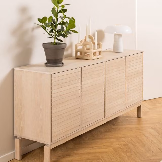Linley 4 Door Modern White Oak Sideboard