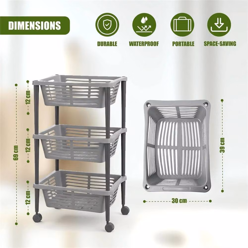 Nordara Grey Kitchen Storage Trolley Organiser with Wheels for Fruit and Vegetables – 2