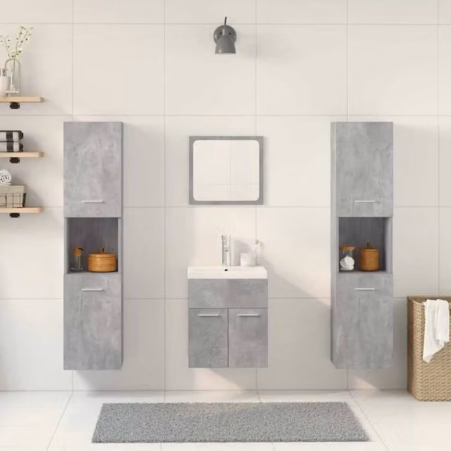 Berkfield Home 5 Piece Modern Bathroom Furniture Set in Concrete Grey and White