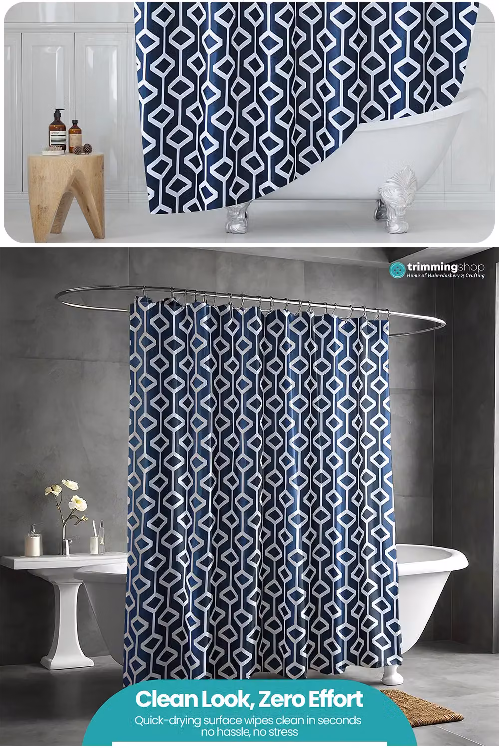 Neel Blue Abstract Geometric Shower Curtain, Navy Blue, W/D/H: 180 x 180 x 200 cm – 5