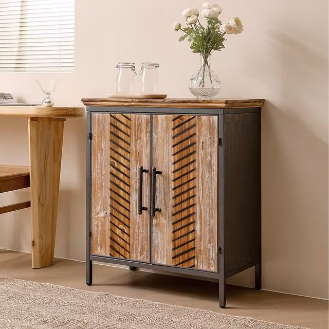 Livingandhome Classic Brown Wooden and Metal Freestanding Storage Cabinet