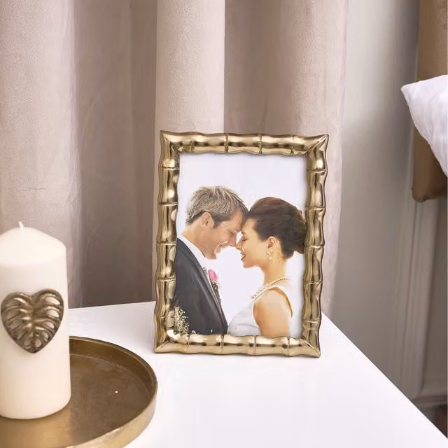 Melody Maison Rectangular Gold and Grey Metal Tabletop Photo Frame